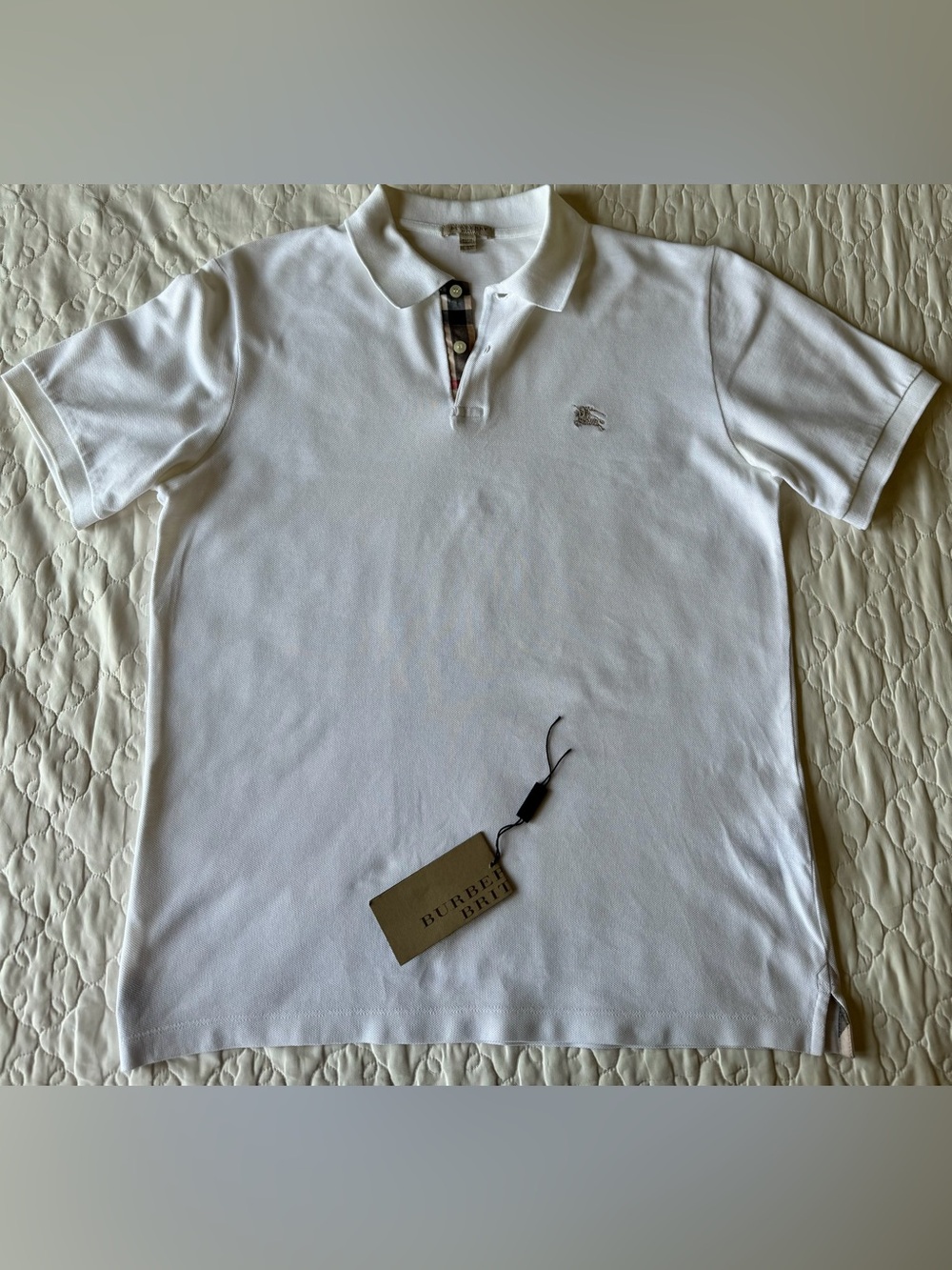 Burberry Mens Polo Shirt Small White Pique Authentic Incl Original Nordstrom Tag